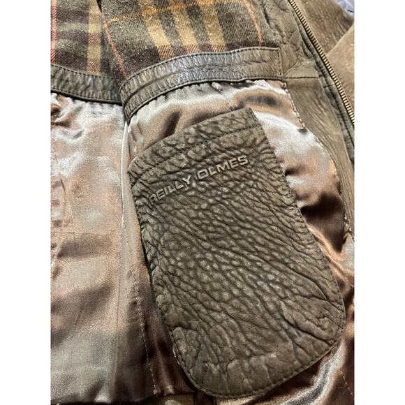 Reilly Olmes Mens Leather Jacket‎ Plaid Lined Full Zip Retro Size Large - Picture 6 of 11